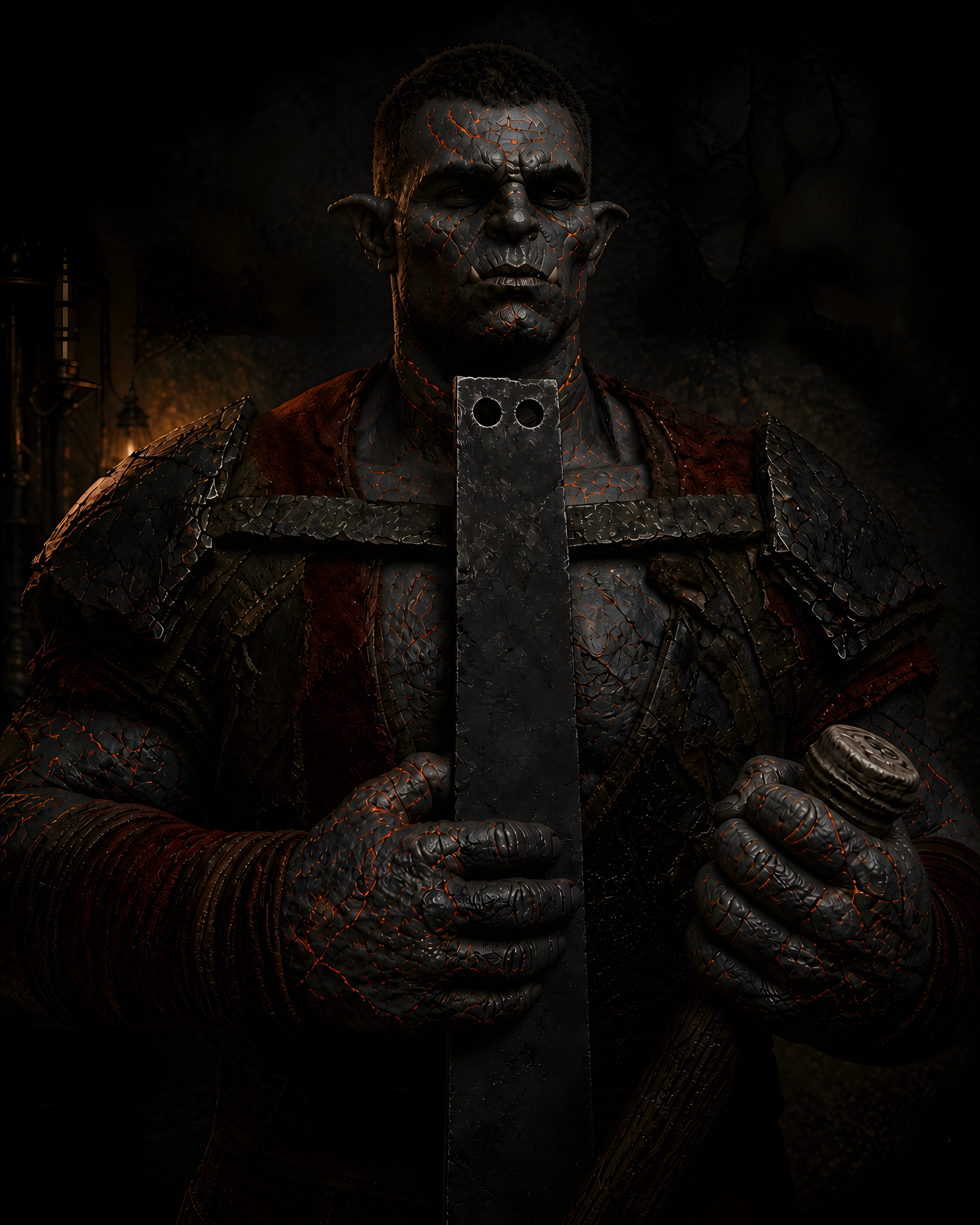 Full portrait of Ghaddo Twopunch, man protagonist for Gharn.