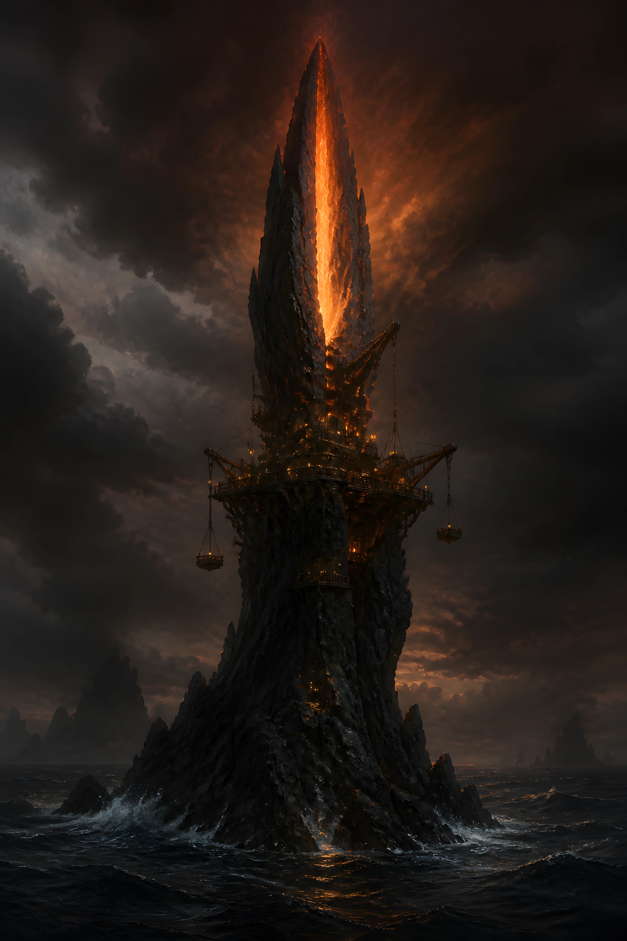 The approved portrait of a Lit Quill waist, its ember seam rising through a storm-dark Mere.
